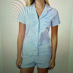 Roller Rabbit NCY Exclusive LUNA BOW HEARTS Polo Pajamas XL NWT PALE BLUE